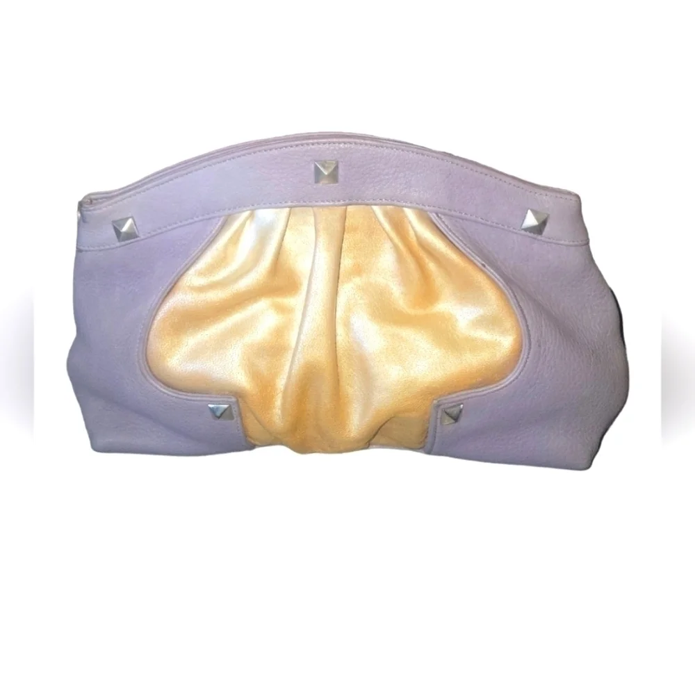 Rebecca Minkoff Vintage Pebbled Leather Studded Lavender & Gold Clutch Bag